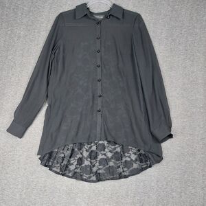 FOCUS 2000 WOMENS BLACK SHEER LACE PANEL BUTTON FRONT WHIMSYGOTH SHIRT SZ SMALL